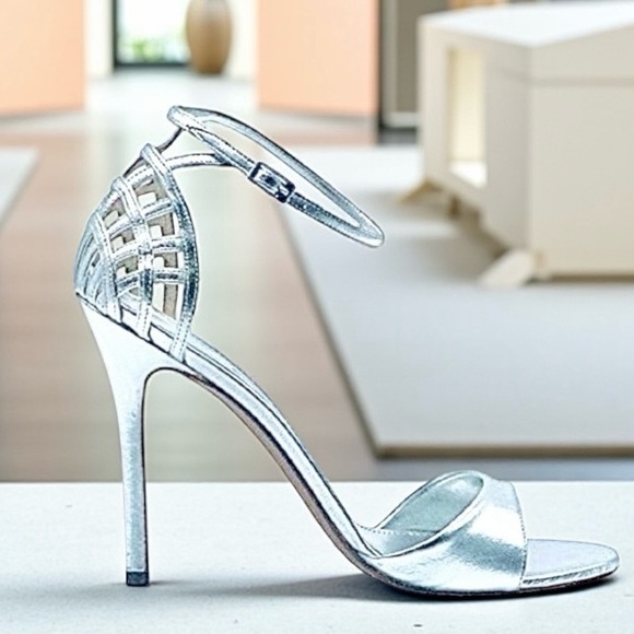 Baldan Gregory's Silver Ankle Strap Basket Cage Heel Sandals Shoes 41 10 - Picture 1 of 11